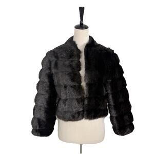 Cachet Vintage Women's Dark Brown Black Faux Fur Cropped Jacket Mob Core Medium